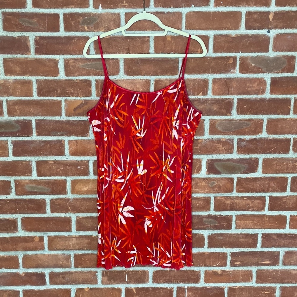 Vintage red floral ribbed mini slip dress